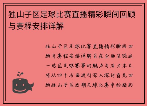 独山子区足球比赛直播精彩瞬间回顾与赛程安排详解